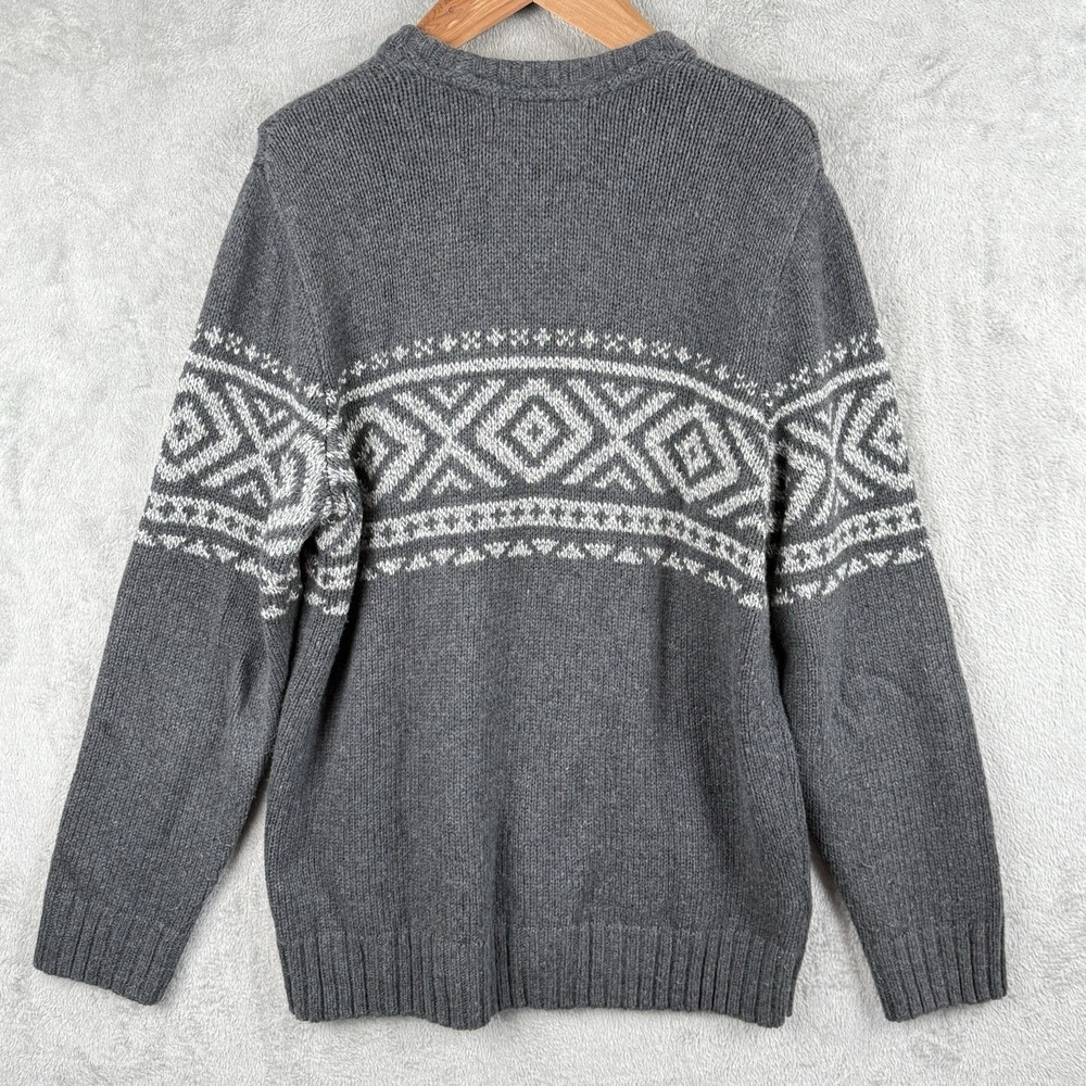 Eddie Bauer Sweater Mens L Gray Cotton Wool Ski Nordic Knit Pullover Winter - Picture 4 of 9